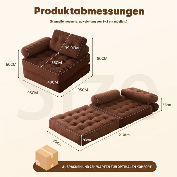 LITBIRD Schlafsofa faltbar, 4-in-1 Multifunktionssofa, Sitzsack-Sofa, Relaxsessel, 1 Teile, Spielsofa & Gästebett für kleine Räume Bild 2