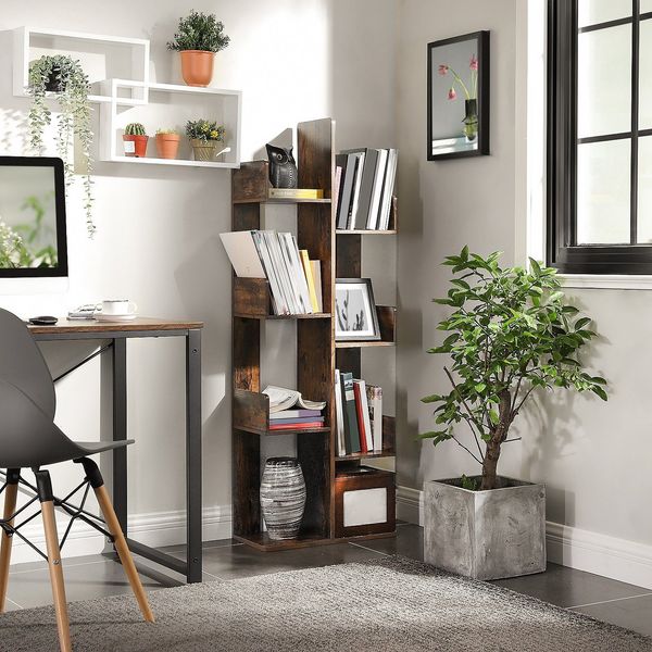 Vasagle Bücherregal im Baumform, Standregal mit 8 Fächern, Aufbewahrungsregal, 50 x 25 x 140 cm, mit abgerundeten Ecken, Vintagebraun von Songmics LBC66BXV1
