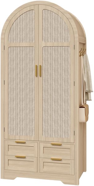 Moderner Kleiderschrank mit gebogenen Türen,Großzügiger Stauraum,Mit Kleiderstange und Schubladen,Luxuriöser Kleiderschrank,Geeignet für Schlafzimmer und Eingangsbereiche
