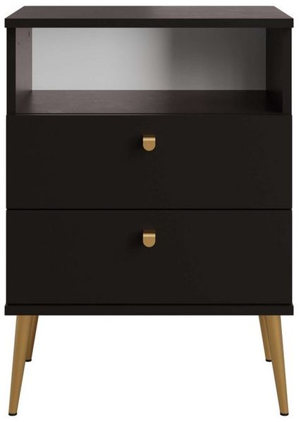 INOSIGN Nachtkommode Elyria Nachttisch Nachtschrank Bestseller - ideal für Boxspringbett, mit goldfarbenen Griffen und Füßen,50cm breit,69cm hoch,2 Schubladen