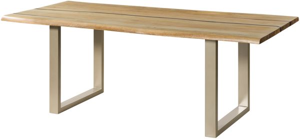Baumtisch Mango 260x100x76 natur lackiert / Epoxid schwarz, U-Beine silber matt EPOXY
