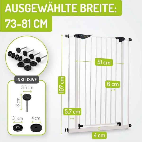 D3901 - Extrahoch 107 cm : Türschutzgitter Mira 73-81 cm Weiß