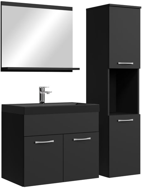 Badplaats Badmöbel Komplettset Montreal 60 x 35 cm Schwarz Matt - Badezimmermöbel mit Schwarze Waschbecken, Spiegel und Badezimmerschrank