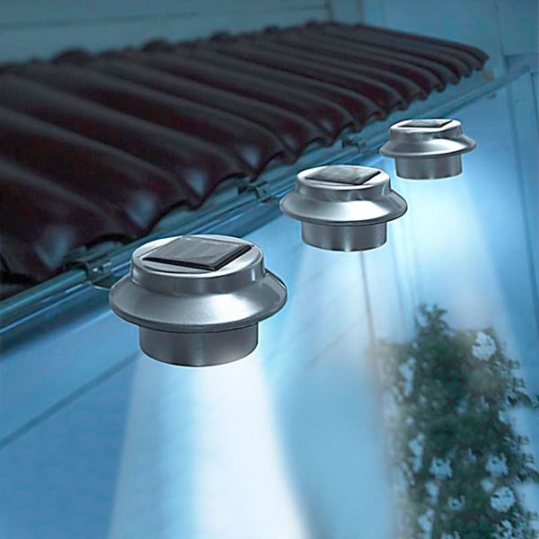 LED Dachrinnenleuchten 3er-Set aus Edelstahl Zaunleuchte Wegelicht Solarleuchten