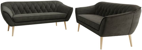 Wohnzimmerset Möbelset PIRS 3-3, Armlehnen, Wellenfederung, Buche Füße, Dreisitzer Sofa, Polstermöbel Set - Hellgrau Velvet Bild 7