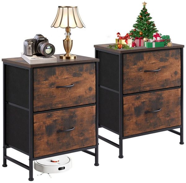 IDEASY Schubkastenkommode Schminktisch, Nachttisch, Kommode (2er-Set) mit 2 Stoffschubladen (Schnellmontagemöbel, Metallrahmen, Stoffschrank, Geeignet für Schlafzimmer Büro Garderobe Eingang Flur Kinderzimmer), Kleiderorganizer mit Griffen Lagerschrank...