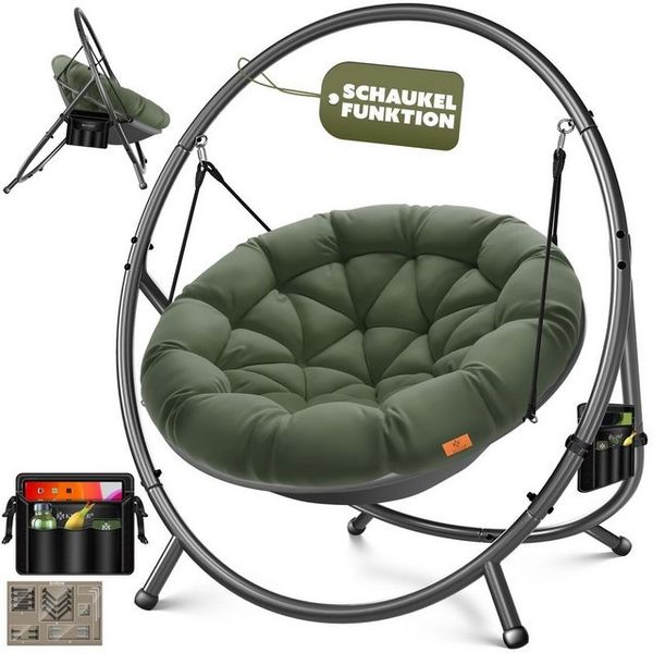 KESSER® Hängesessel mit Gestell BALI Hängeschaukel Hängestuhl bis 150kg für Indoor und Outdoor + Kissen & Seitentasche Hängekorb Stahlgestell & Schaumstoff Sitzpolster ideal für Wohnzimmer & Garten Grün