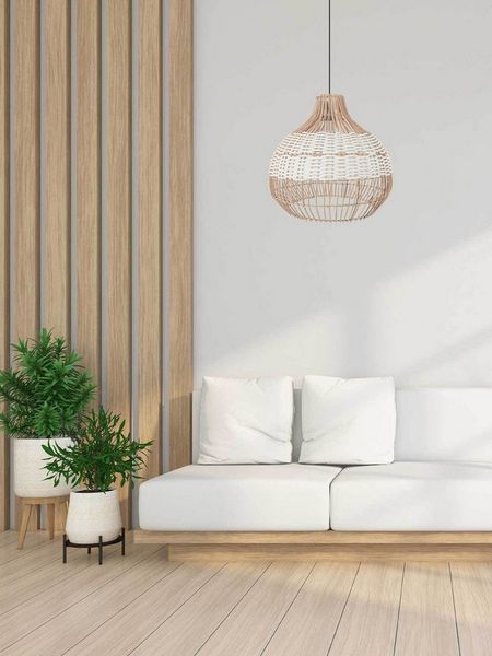 VIVANNO Hängeleuchte Rattan MEZZORA Rund - Natur Geflochten, ohne Leuchtmittel, 25x40 cm