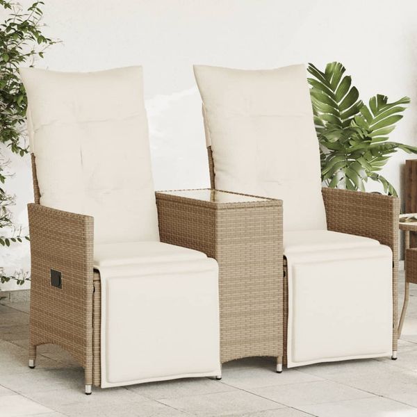 vidaXL Gartensofa 2-Sitzer Verstellbar mit Tisch Beige Poly Rattan 365718
