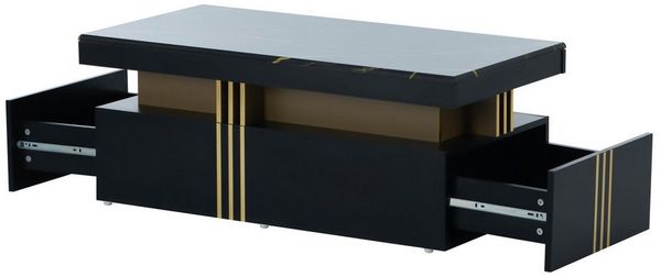 Merax Couchtisch mit Schubladen und Tischplatte in Marmoroptik, Beistelltisch aus Holz mit goldenen Dekor, Wohnzimmertisch Industrial