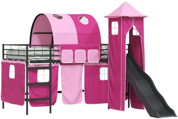 vidaXL Kinderloftbett Schwarz und Pink 90x200 cm Metall 42020888