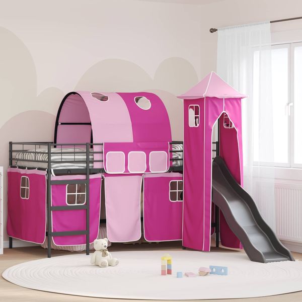 vidaXL Kinderloftbett Schwarz und Pink 90 x 200 cm Metall 42020888