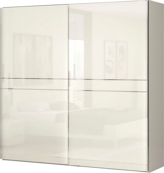 Places of Style Schwebetürenschrank Piano, FSC-zertifiziert, mit Einlegeböden und Kleiderstangen (in 3 Breiten, 224cm hoch, mit verchromten Aufleistungen) UV lackiert, hochglänzend, mit Soft-Close Funktion, in beige oder weiß
