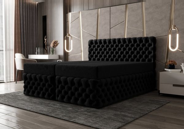 B&B Home 'Figo III' Boxspringbett mit Bettkasten, Samt, Schwarz, 200x200 cm