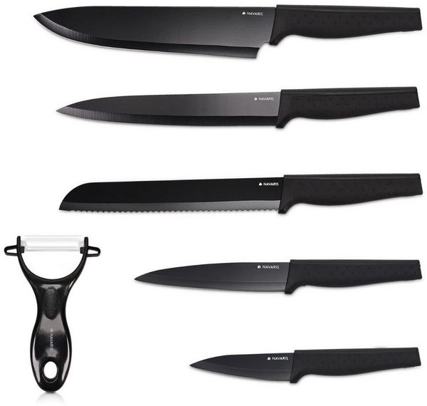 Navaris Messer-Set Messer Set 6-teilig inkl. Schäler - Edelstahl und Keramik (6-tlg)