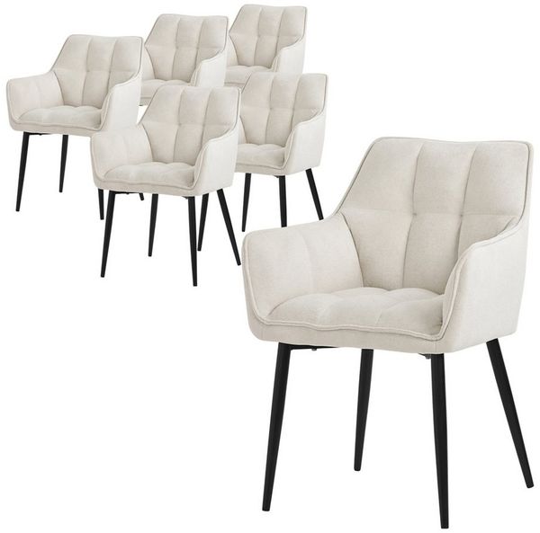 ML-DESIGN Stuhl Esszimmerstuhl mit dickem gepolsterter Sitz Rücken- und Armlehnen (6 St), Wohnzimmerstuhl aus Frotteestoff Creme Loungesessel Polsterstuhl