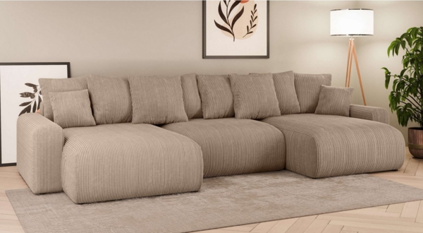 Home affaire Wohnlandschaft LAKESIDE mit Bettfunktion und Bettkasten, Maße B/T/H: 332,5/142/84 cm, U‑Form mit vielen Kissen und Wellenunterfederung Bild 3