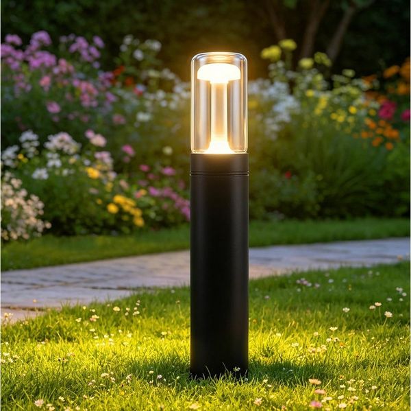 Nettlife Außen-Stehlampe Pollerleuchte 40cm 10W 3000K warmweiß schwarze Wegeleuchte Glas, für Garten Hof Weg Terrasse Balkon–Außenbeleuchtung Deko