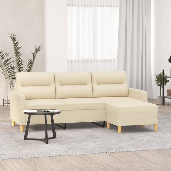 vidaXL 3-Sitzer-Sofa mit Hocker Creme 180 cm Stoff 3201075