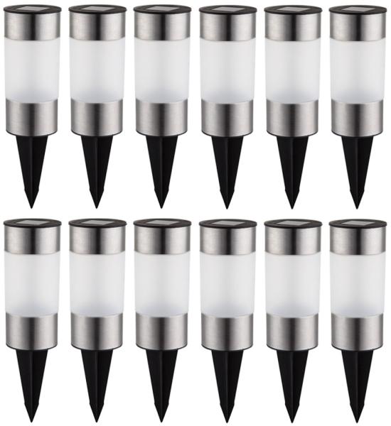 12x LED Solar Wegeleuchte, Edelstahl, Erdspieß, Höhe 23,5cm
