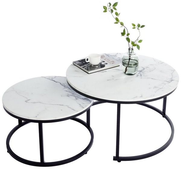 HomeGuru Couchtisch rund, Satztische 2 St, Marmormuster, Sintergestein, modernes Design (2-St, Set)