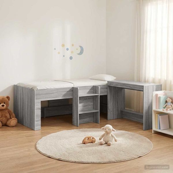 vidaXL Hochbett mit Schreibtisch für Kinder 2 Stk. Grau Sonoma 3423475