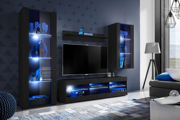 99rooms Azara Wohnzimmerset II Schwarz Schwarz ohne LED-Beleuchtung