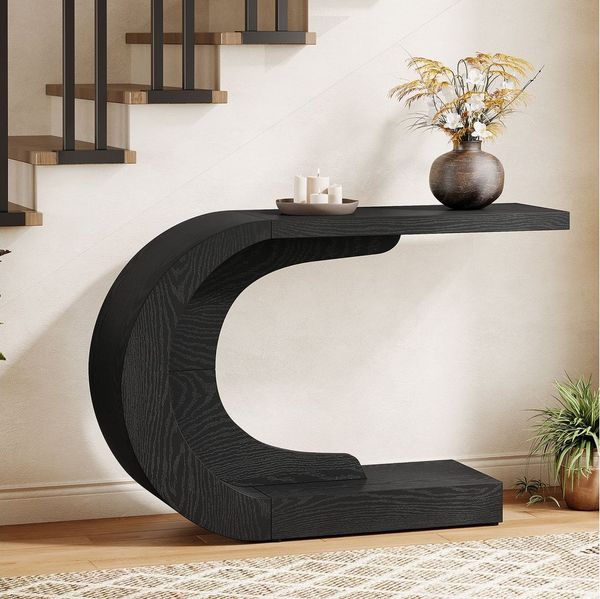 Tribesigns Konsolentisch Holz C-förmiger Flurtisch, 110 x 35cm Beistelltisch, Sofatisch