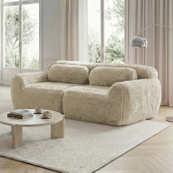 Odikalo Sofa Ecksofa Schlafsofa Modulares Sofa, Plüschstoff, 2-Sitzer Sofa, Plüschstoff, rahmenloses modulares Design, frei kombinierbar, mit Kissen. Weich, hochelastischer Schaumstoff, rutschfester Boden, geeignet für Wohnzimmer, Schlafzimmer, Arbeits...