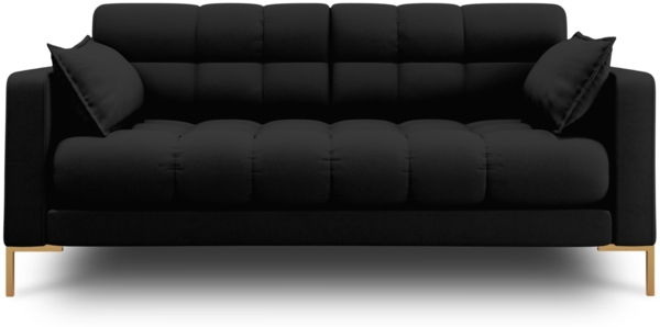 Micadoni Sofa Mamaia 2-Sitzer Strukturierter Stoff Neve Schwarz goldene Beine