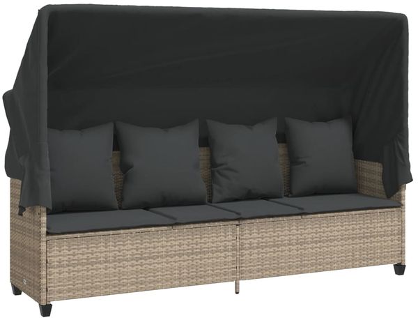 vidaXL Sonnenliege mit Dach und Kissen Hellgrau Poly Rattan 368358 Bild 2