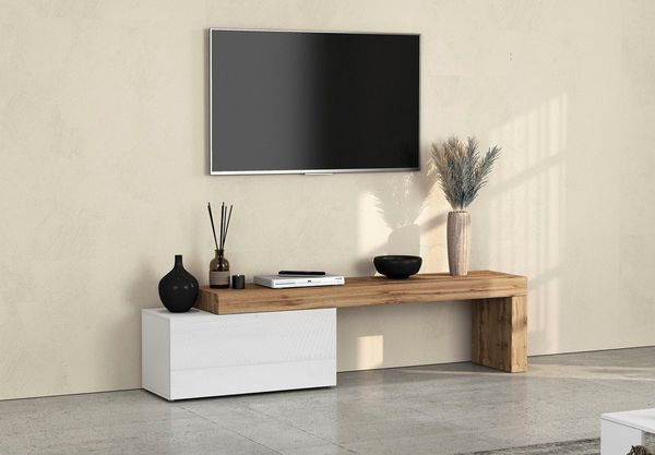 OTTO home Lowboard Chronos TV-Board, TV-Schrank (1 St, Breite verstellbar von 180 bis 260 cm), Breite 220 cm TV-Board,Lowboard,1 Klappe und ein L-Förmiger Aufsatz