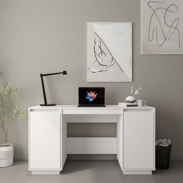 vidaXL Schreibtisch Weiß 140x50x75 cm Massivholz Kiefer 814325