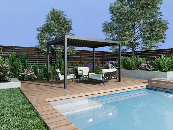 Vente-unique - AMALFI Terrassenüberdachung Metall Grau - B 300 cm x H 250 cm x L 400 cm