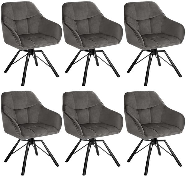 WOLTU Esszimmerstuhl drehbar 6er Set, Küchenstuhl, Polsterstuhl, Drehstuhl, bequemer Stuhl mit Armlehnen Rückenlehne, Armlehnenstuhl für Esszimmer Wohnzimmer, mit Samtbezug, Dunkelgrau
