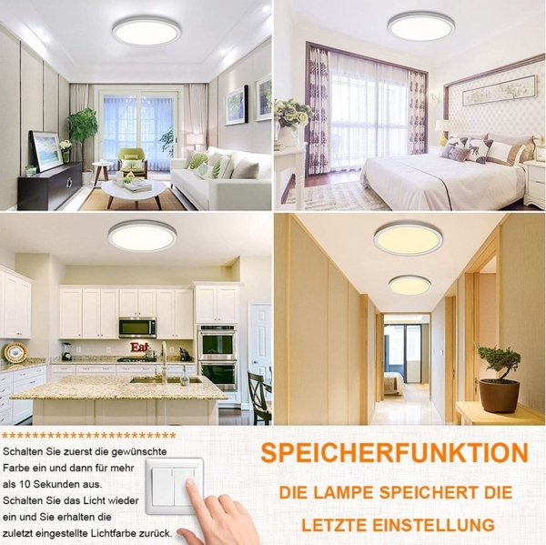 Sunicol Deckenleuchten Rund Panel Ultraflach LED Deckenleuchte, 24W-48W, Wohnzimmer Flur, 48W Ø50cm, 3000K Warmweiß/4500K Naturweiß/5000K Weiß, 3000K/4000K/5000K Dimmable Bild 2