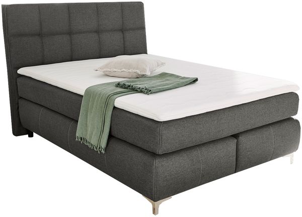 Boxspringbett Boris / Bea, Stoff, Schwarz, 153 x 120 x 220 cm