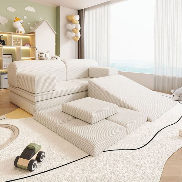 HOME DELUXE Spielsofa LIV inkl. Rutsche und Stapelsteine - Cord Beige
