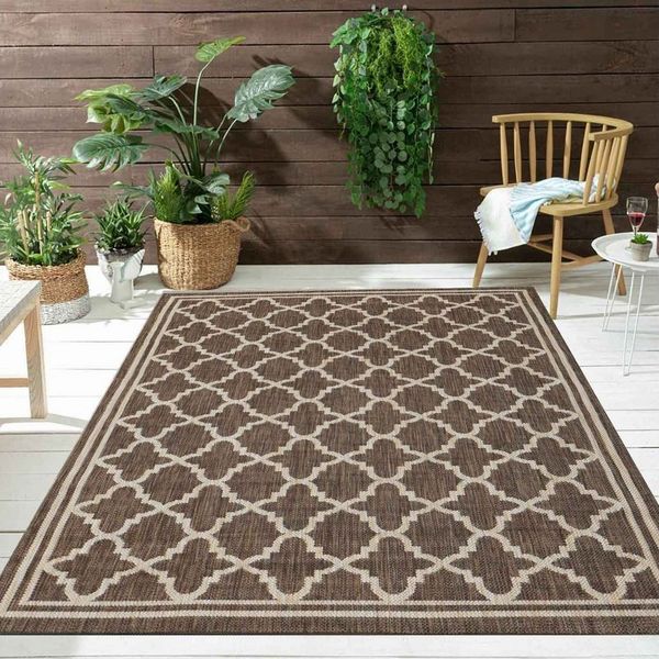 Vimoda Outdoorteppich Teppich Balkon Läufer Terrase, Rechteckig, Höhe: 5 mm, In & Outdoor Teppichfür Küche, Balkon, Flur, Terrasse, Raute Muster