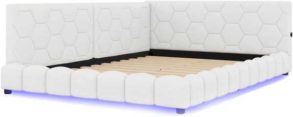 Tagesbett 140x200cm mit LED-Umgebungslicht in 16 Farben, Schlafsofa mit USB- und Typ-C-Anschluss, multifunktionales Sofa-Bett,Weiß Bild 8