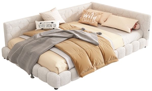 Tagesbett 140x200cm mit LED-Umgebungslicht in 16 Farben, Schlafsofa mit USB- und Typ-C-Anschluss, multifunktionales Sofa-Bett,Weiß Bild 7