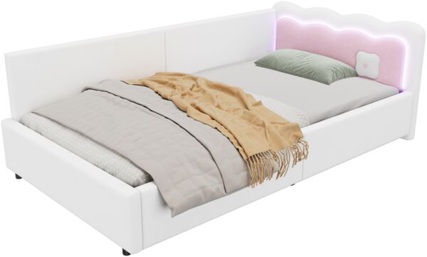 Merax Daybett Polsterbett Einzelbett Schlafsofa 90x200cm LED-Licht mit Fernbedienung, Weiß Bild 10