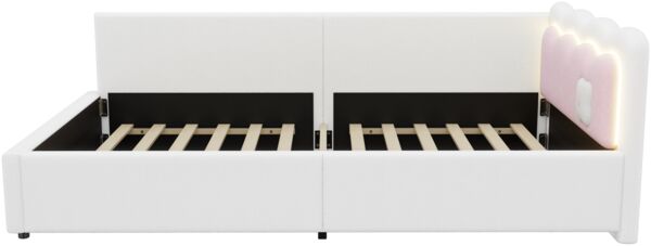 Merax Daybett Polsterbett Einzelbett Schlafsofa 90x200cm LED-Licht mit Fernbedienung, Weiß Bild 7