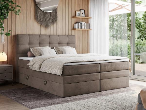 Boxspringbett, Polsterbett, Bett, Schlafzimmer - ERNI-KING - 140x200cm - Braun Velours - H4