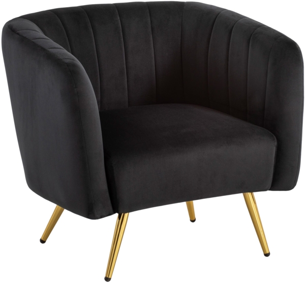 Loungesessel Samt Schwarz Design Clubsessel mit Metallbeine, Schalenstuhl gepolstert mit Rückenlehne, Cocktailsessel Lounge Armlehnen, Sessel mit Stoffbezug