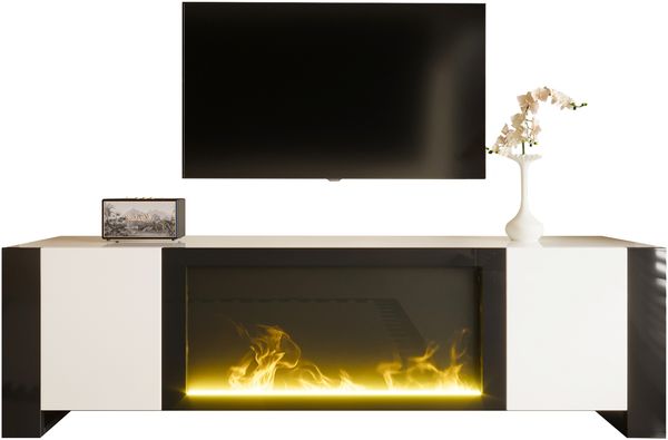 TV-Schrank, Lowboard mit elektrischem Kamin Flammeneffekt, keine Heizfunktion, Hochglanz, farblich passender TV-Schrank