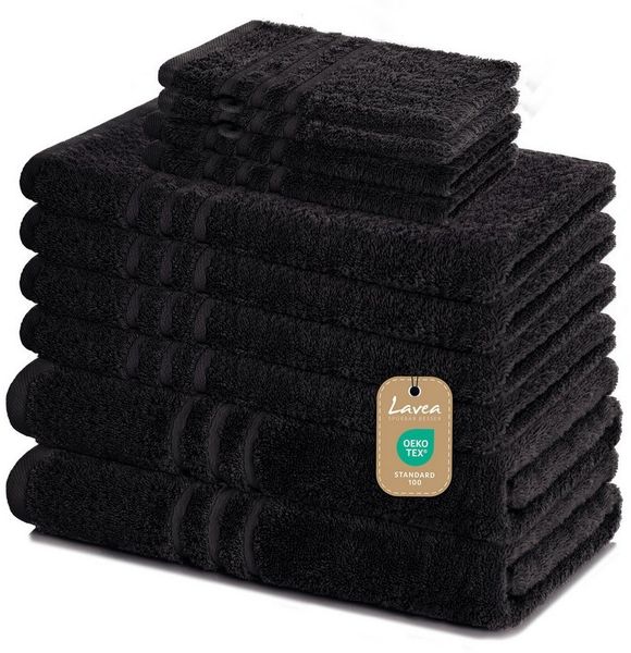 Lavea Handtuch Set Elena, Duschtücher, Handtücher, Gästetücher, Waschhandschuhe, 100% Baumwolle (Set, 10-St), Frottierserie, weich & saugstark, pflegeleicht, 500 g/m² Frottier