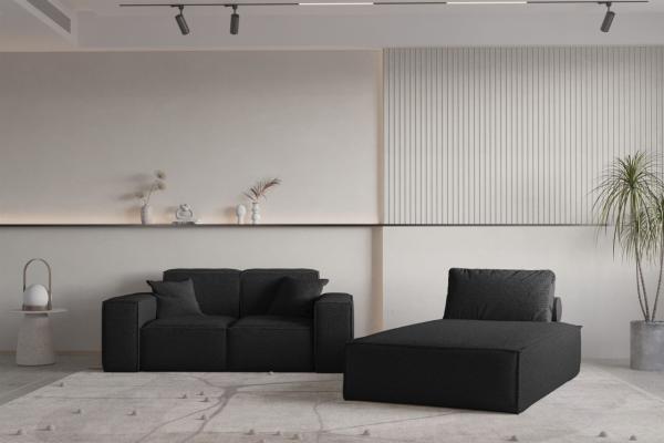 Sofa Set 2-teilig Sezlong und Sofa 2-Sitzer CELES PREMIUM Stoff Ascot Bukla Schwarz