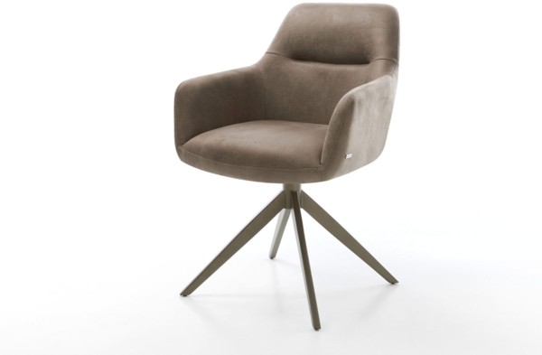 Drehstuhl Pejo-Flex Mikrofaser Taupe Vintage Kreuzgestell breit Effektfinish Titan 360° drehbar Wippfunktion Taschenfederkern