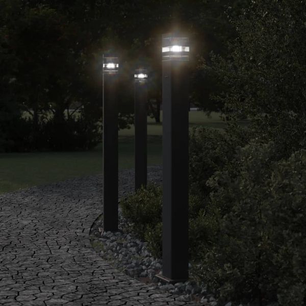 vidaXL Wegeleuchten mit Steckdose 3 Stk. Schwarz 110 cm Aluminium 4006410